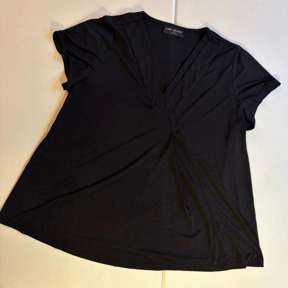 Lane Bryant Black Pleated Surplice V-Neck Top 14/16